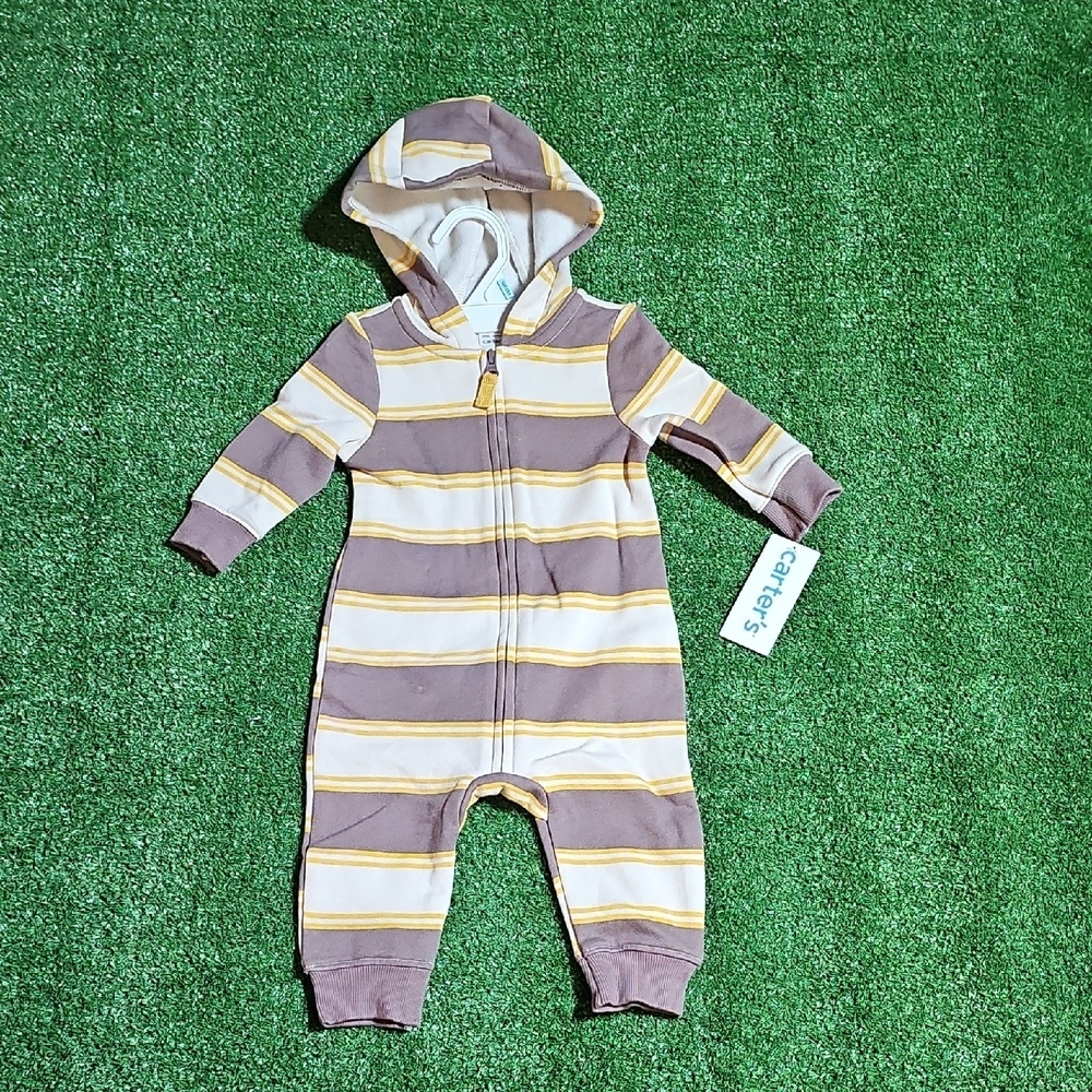 Carter's Striped Brown and Yellow Hooded Footie - Picture 1 of 5